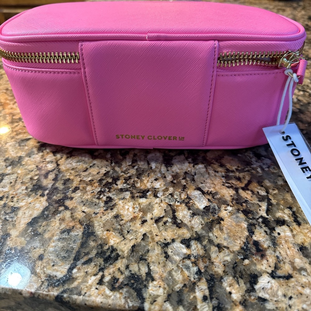 Leather Stoney clover makeup bag